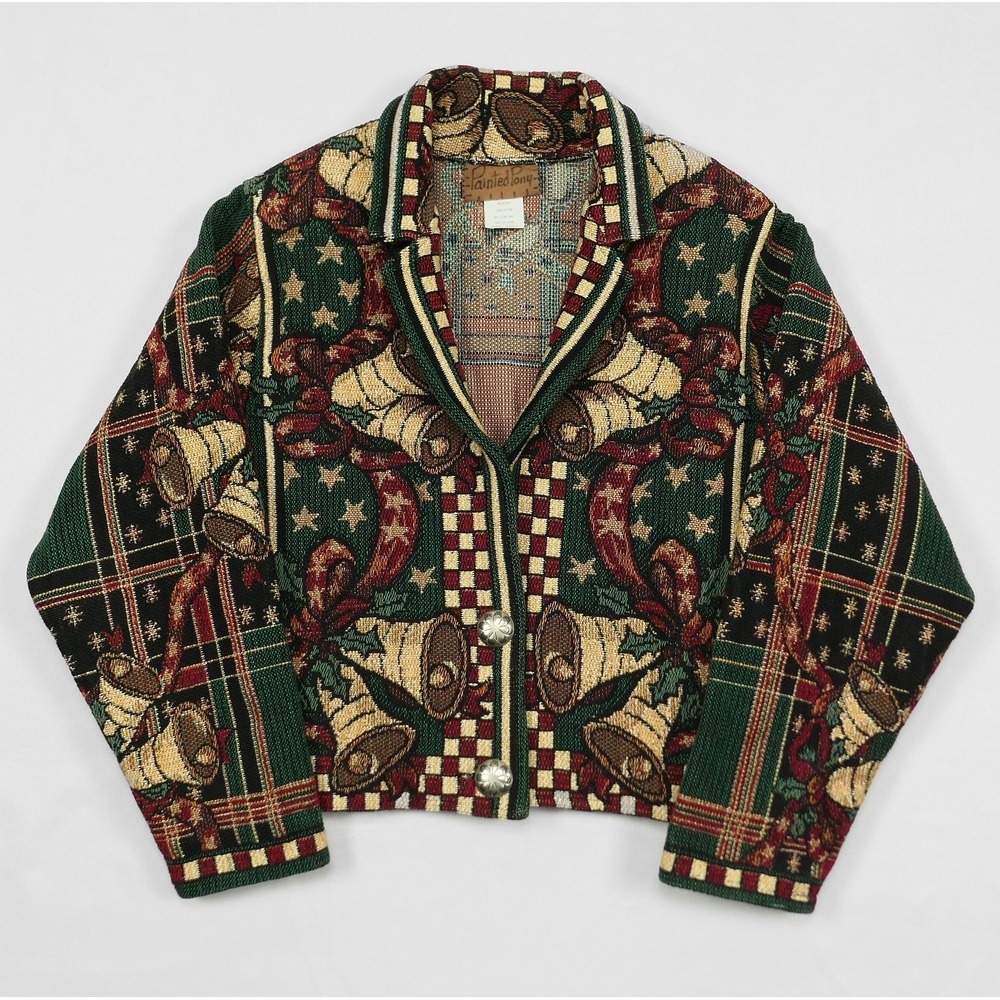 VTG Painted Pony Texas Made Christmas Bells 100% Cotton Tapestry Jacket One Size
